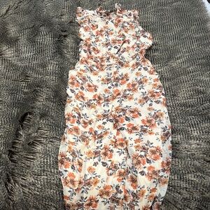 Chic Floral Midi Dress in Cream and Orange